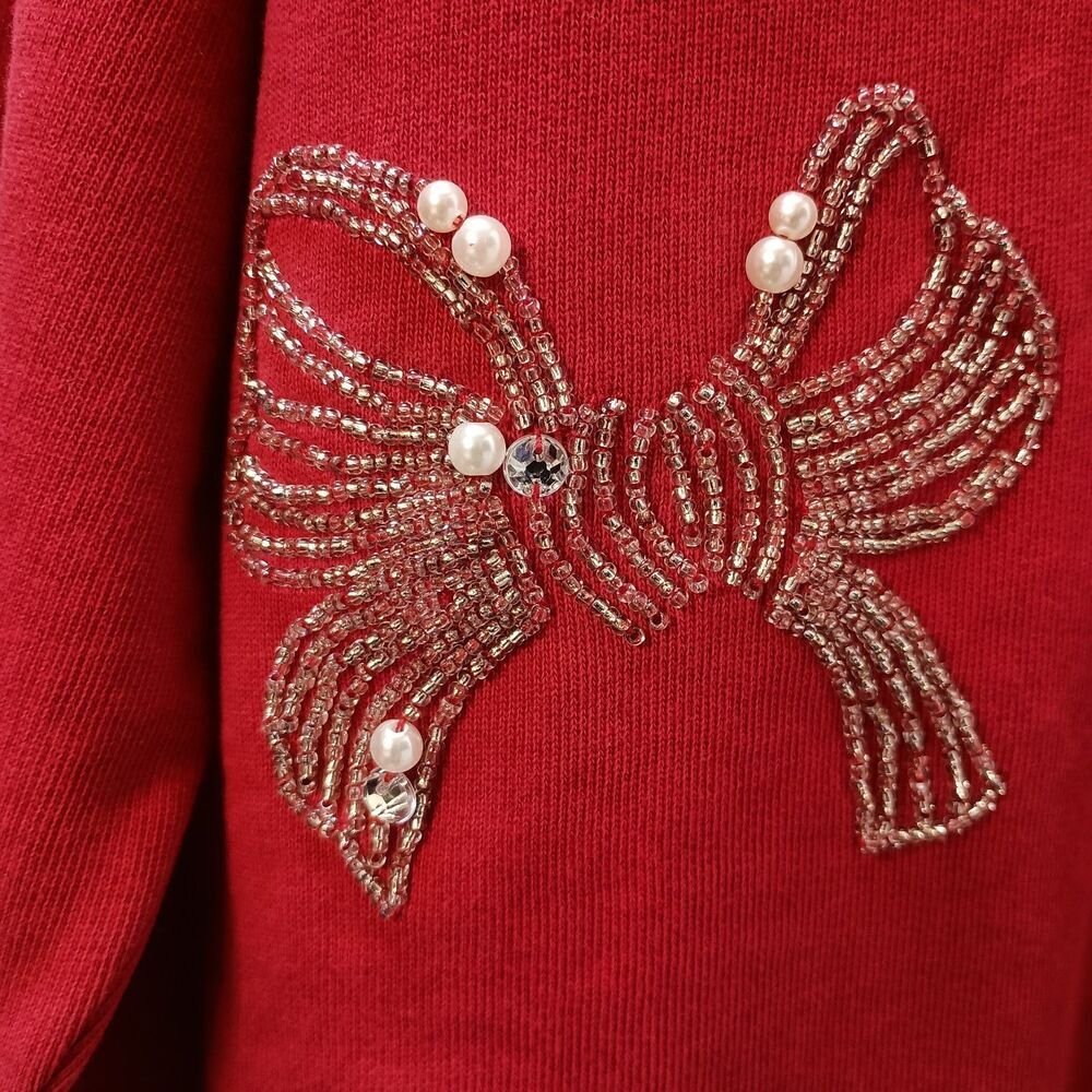 Lilly Pulitzer Ballad Sweatshirt Large Malbec Red Bow Terry Pullover Top - Picture 5 of 8